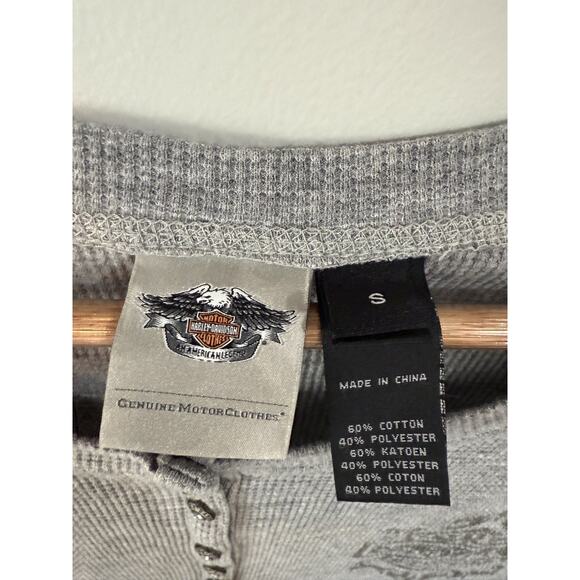 Harley Davidson Top Women's Plus Sz Small Waffle Knit Henley Embellished Biker - Picture 3 of 5